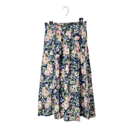 VTG 90s Fritzi Floral Print Pleated High Waist Midi Skirt Sz Large Elastic Waist - Picture 1 of 6